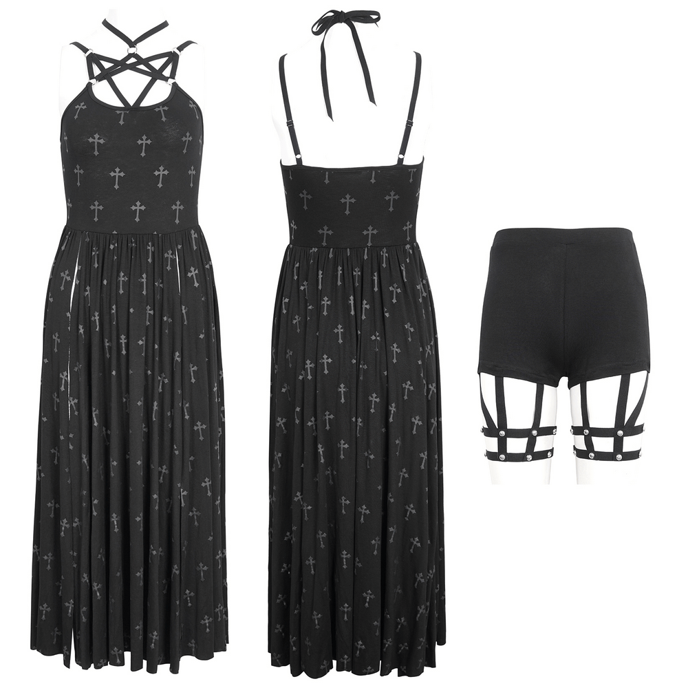 Women's Gothic Strappy Split Long Dress with Shorts - image 3