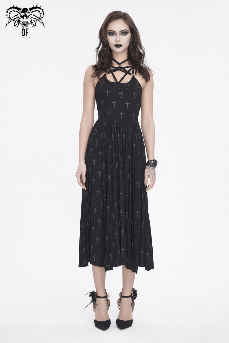 Women's Gothic Strappy Split Long Dress with Shorts - image 18