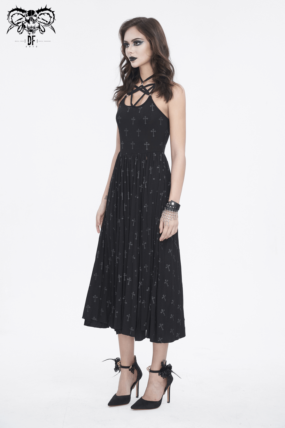 Women's Gothic Strappy Split Long Dress with Shorts - image 19