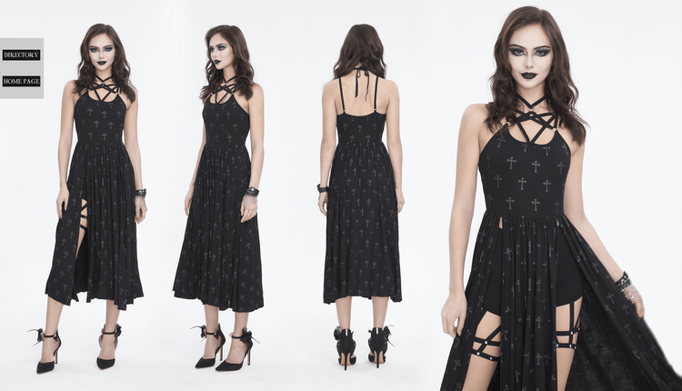 Women's Gothic Strappy Split Long Dress with Shorts - image 20