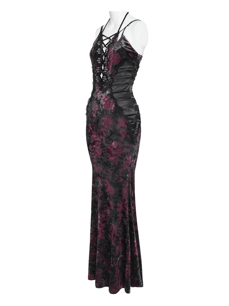 Women's Gothic Tie Dye Lace Up Mermaid Maxi Dress - image 5