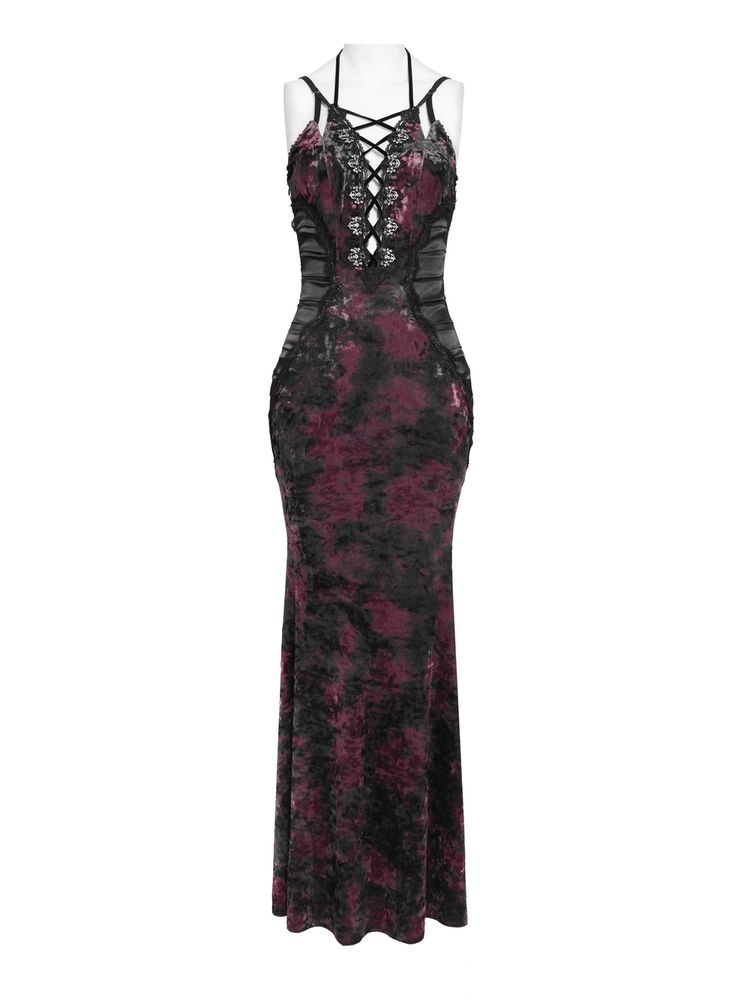 Women's Gothic Tie Dye Lace Up Mermaid Maxi Dress - image 4