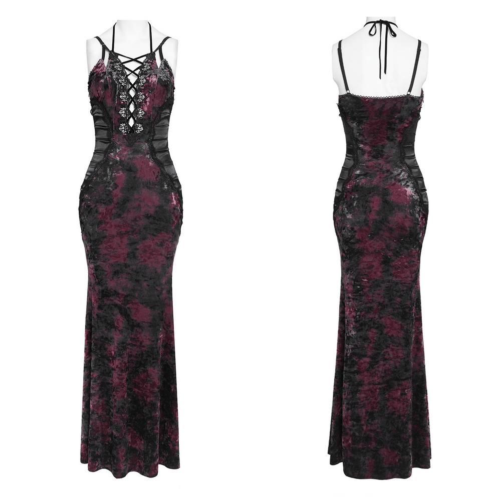 Women's Gothic Tie Dye Lace Up Mermaid Maxi Dress - image 3