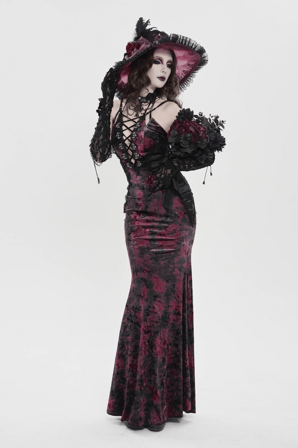 Women's Gothic Tie Dye Lace Up Mermaid Maxi Dress - image 14