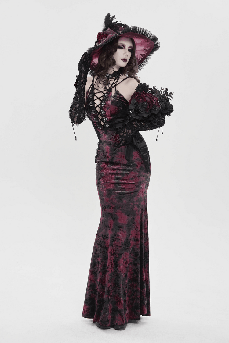 Women's Gothic Tie Dye Lace Up Mermaid Maxi Dress - image 14