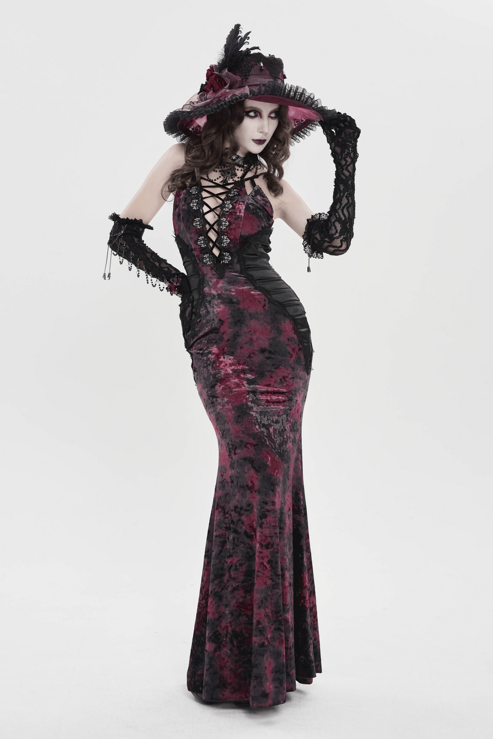 Women's Gothic Tie Dye Lace Up Mermaid Maxi Dress - image 15