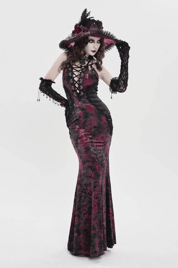 Women's Gothic Tie Dye Lace Up Mermaid Maxi Dress - image 15