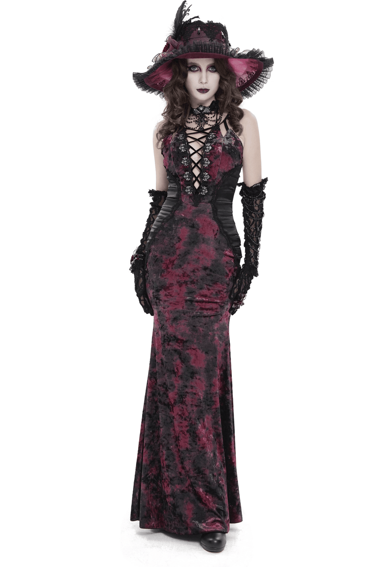 Women's Gothic Tie Dye Lace Up Mermaid Maxi Dress - image 1