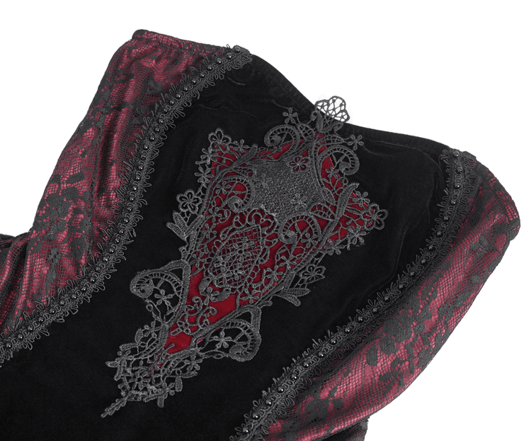 Women's Gothic Velvet Long Dress with Lace Appliques - image 7