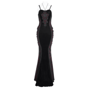 Women's Gothic Velvet Long Dress with Lace Appliques - image 3