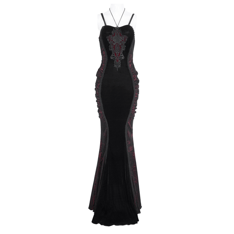 Women's Gothic Velvet Long Dress with Lace Appliques - image 3