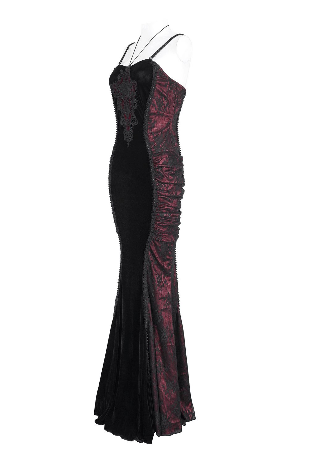 Women's Gothic Velvet Long Dress with Lace Appliques - image 4
