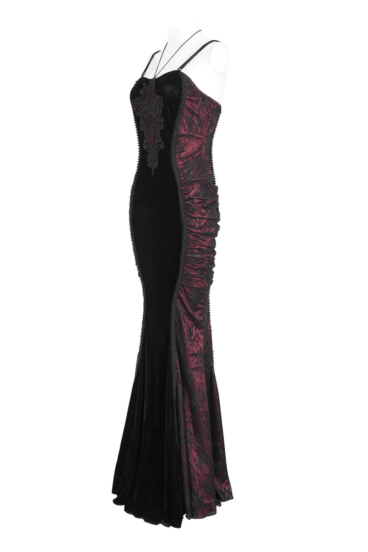 Women's Gothic Velvet Long Dress with Lace Appliques - image 4