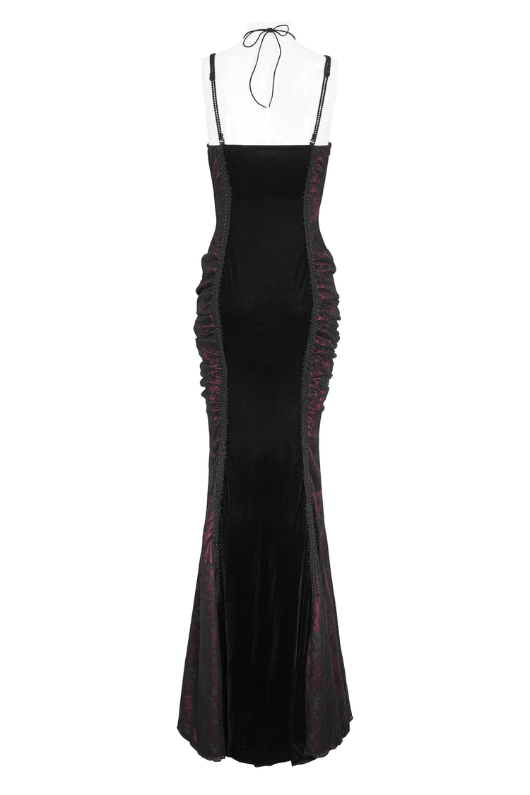 Women's Gothic Velvet Long Dress with Lace Appliques - image 5