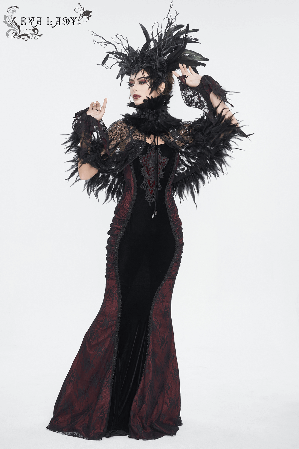 Women's Gothic Velvet Long Dress with Lace Appliques - image 14