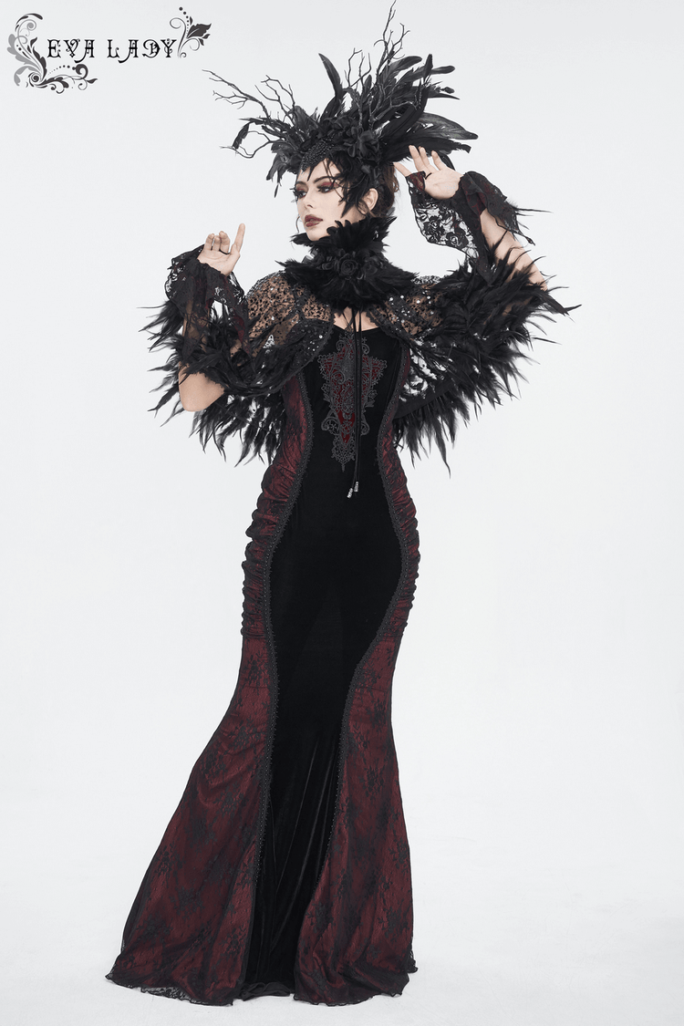 Women's Gothic Velvet Long Dress with Lace Appliques - image 14