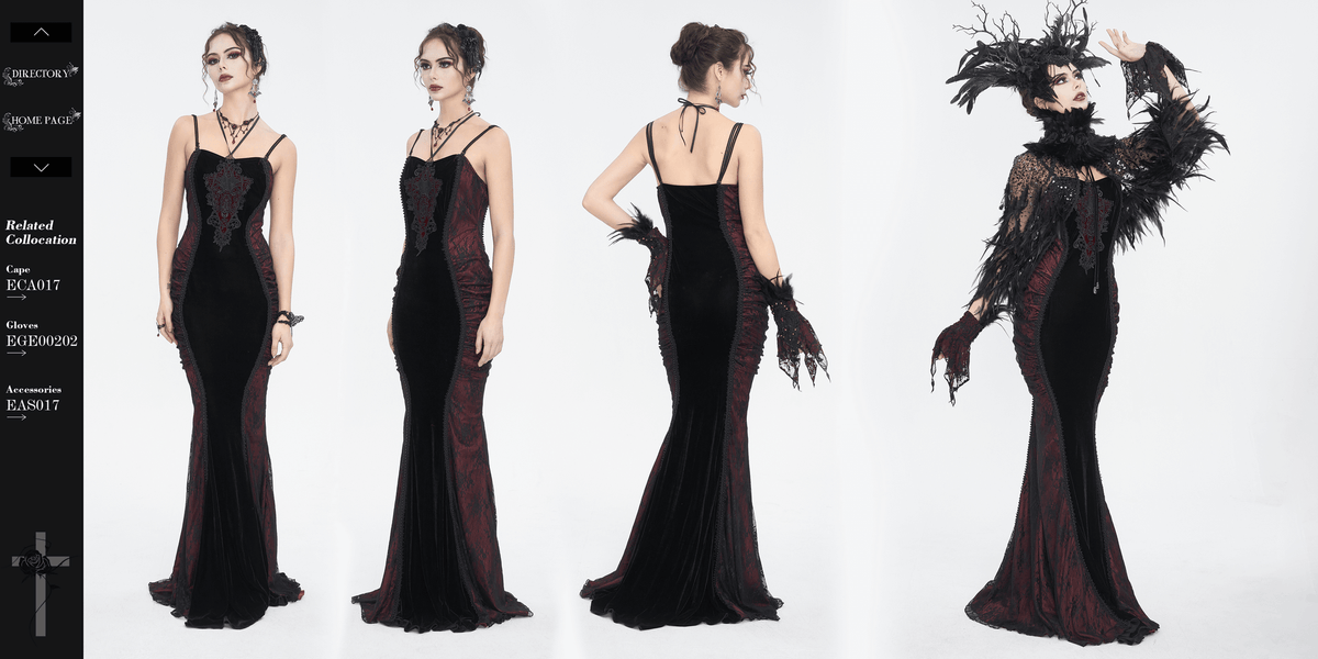 Women's Gothic Velvet Long Dress with Lace Appliques - image 16