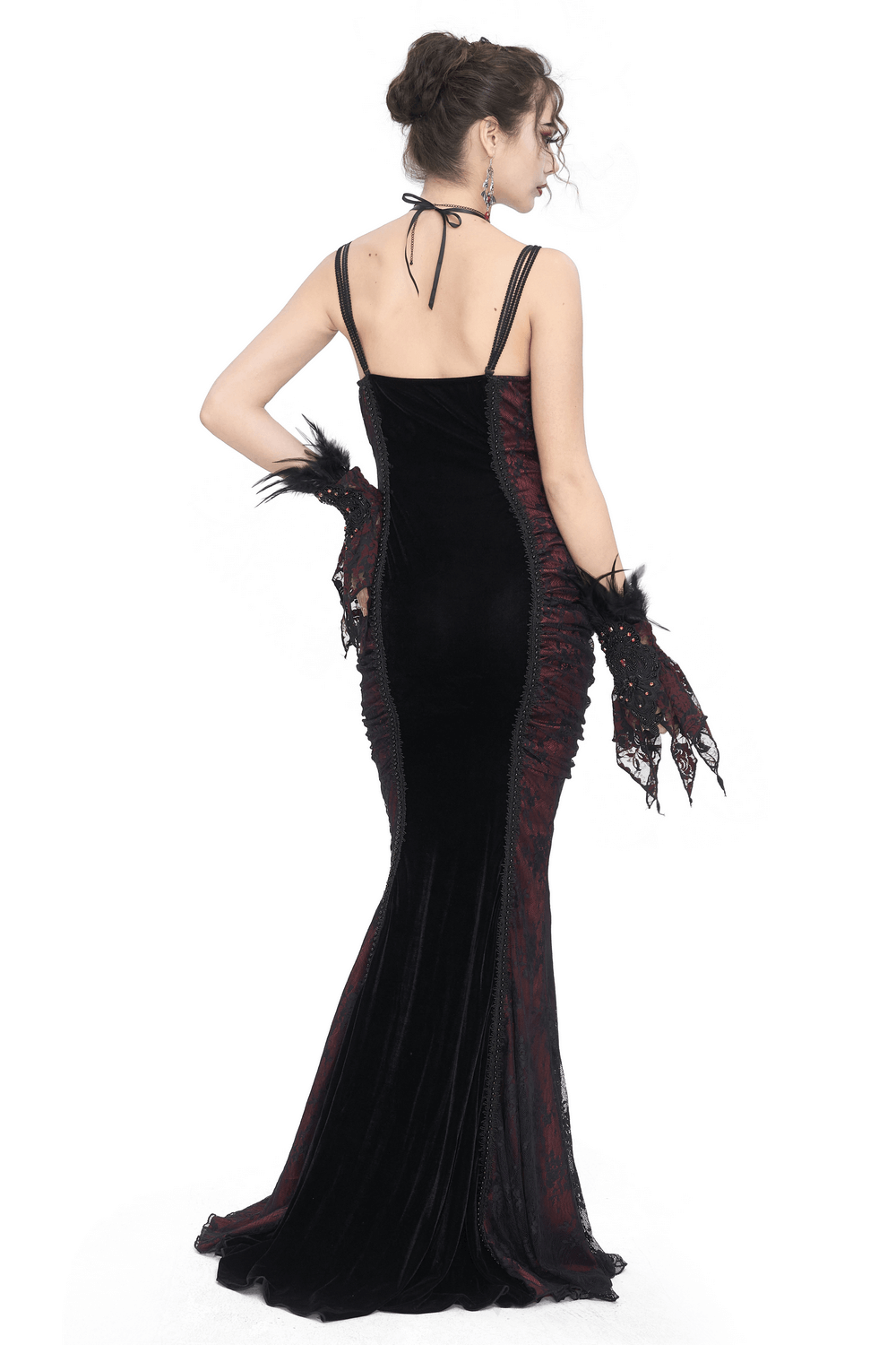 Women's Gothic Velvet Long Dress with Lace Appliques - image 2