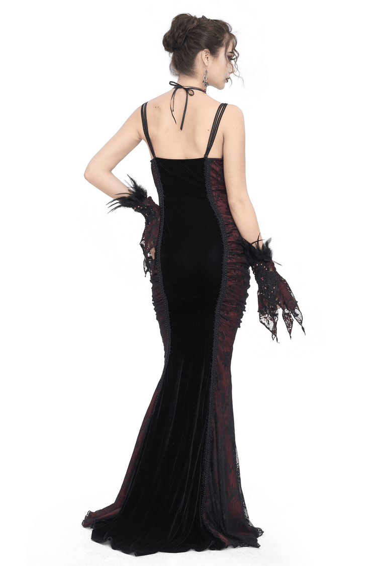 Women's Gothic Velvet Long Dress with Lace Appliques - image 2
