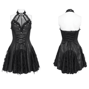 Women's Halter Corset Mini Dress with Lace Trim Detail - image 3