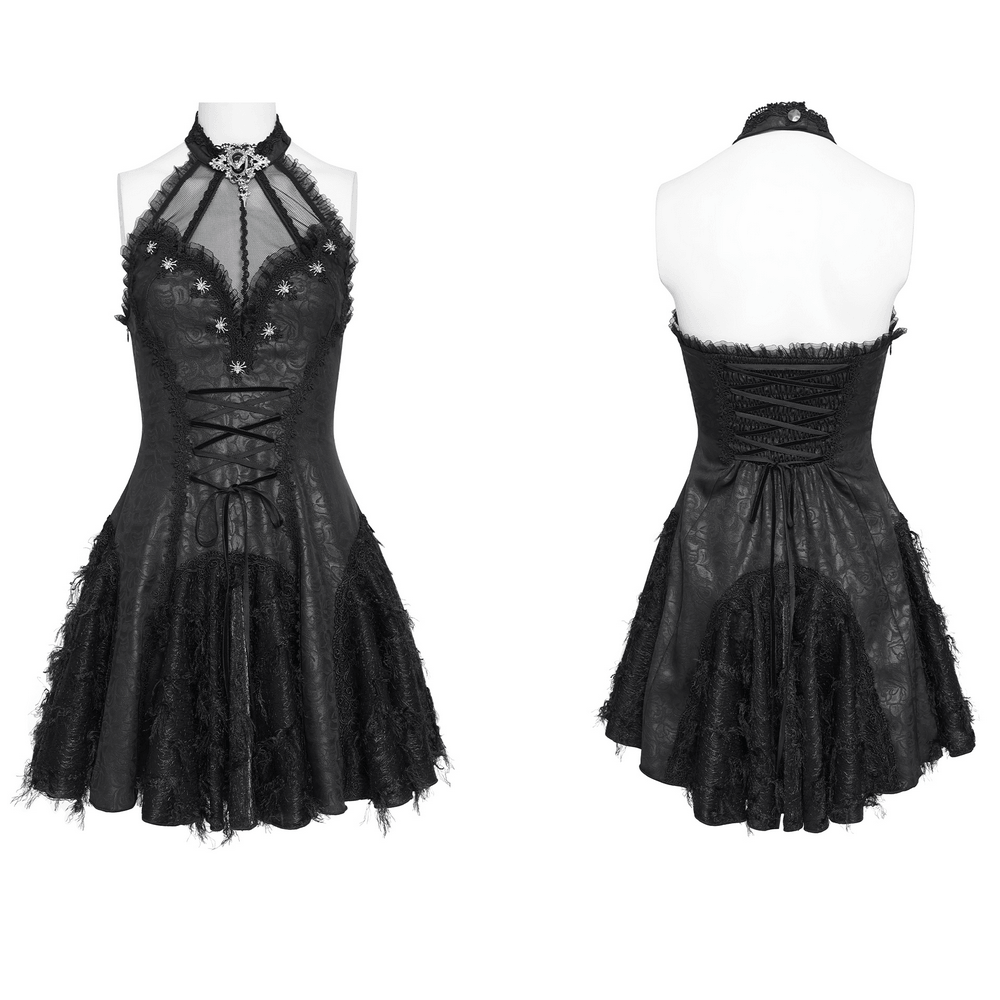 Women's Halter Corset Mini Dress with Lace Trim Detail - image 3