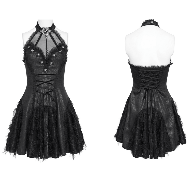 Women's Halter Corset Mini Dress with Lace Trim Detail - image 3