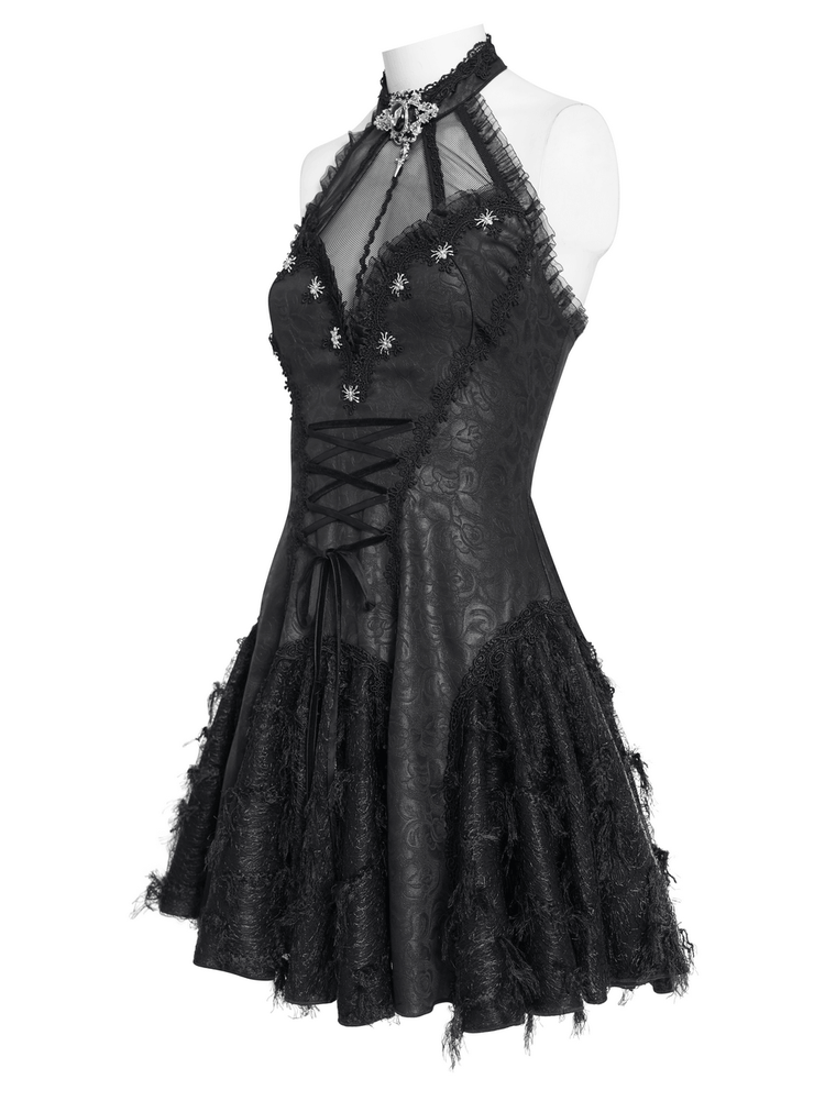 Women's Halter Corset Mini Dress with Lace Trim Detail - image 5