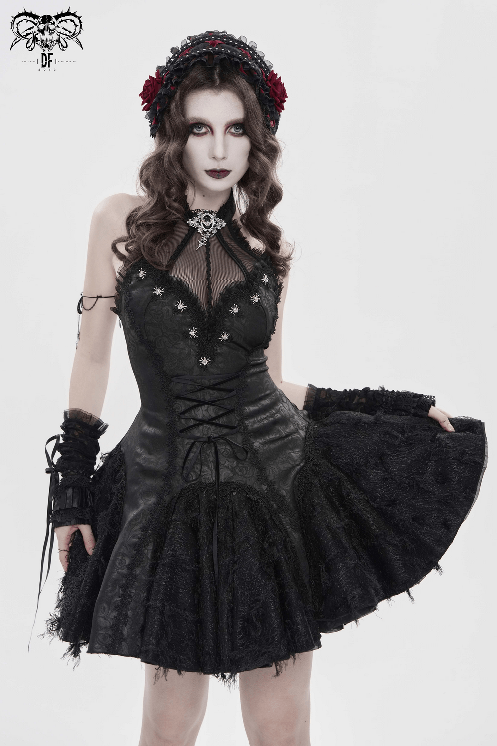 Women's Halter Corset Mini Dress with Lace Trim Detail - image 15