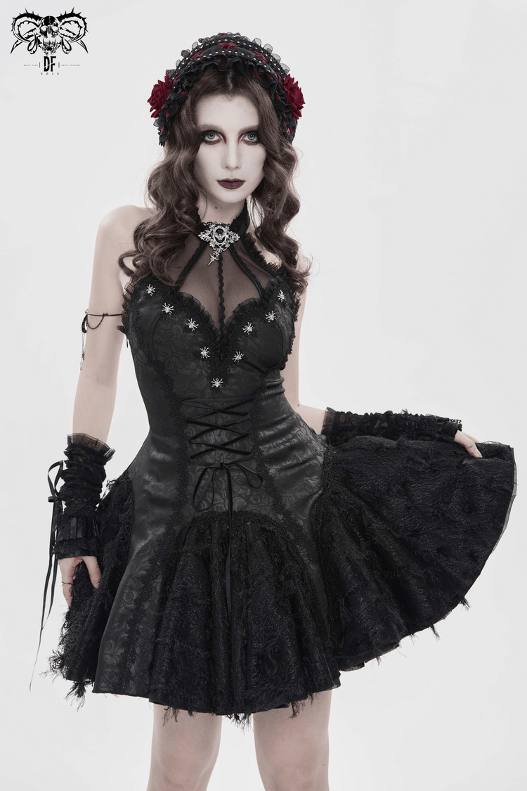 Women's Halter Corset Mini Dress with Lace Trim Detail - image 15