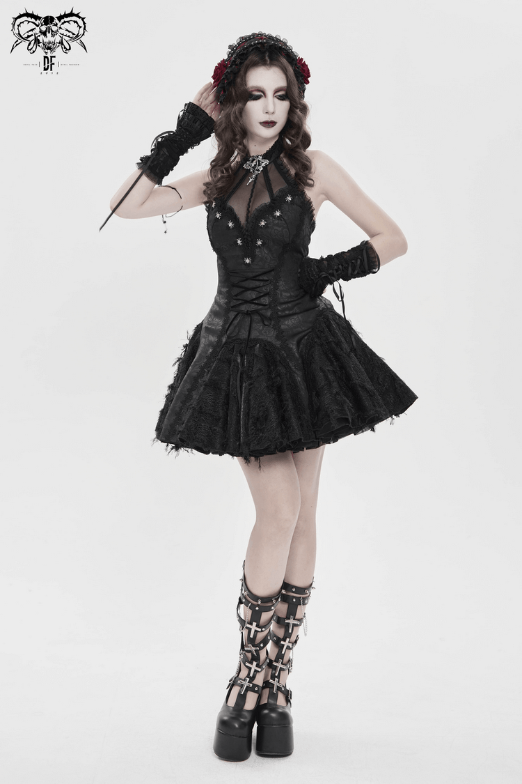 Women's Halter Corset Mini Dress with Lace Trim Detail - image 18