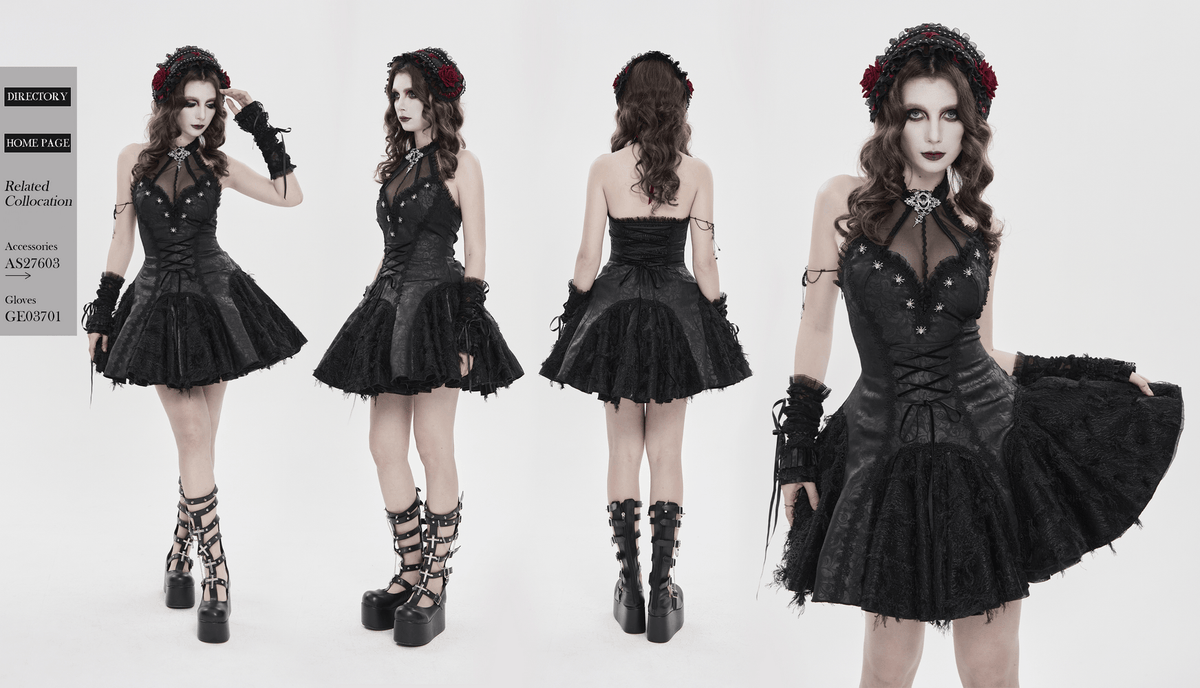 Women's Halter Corset Mini Dress with Lace Trim Detail - image 20