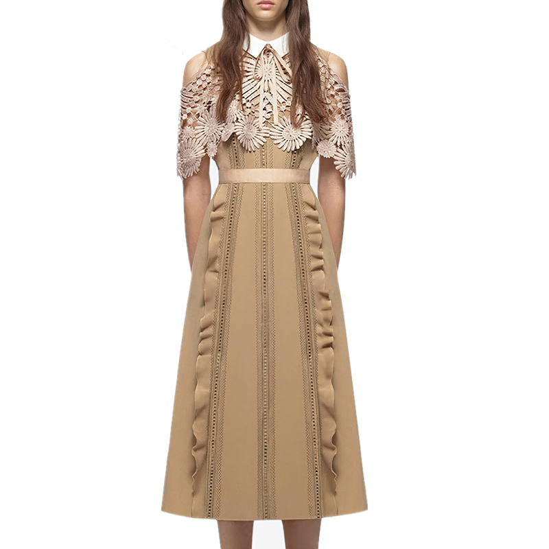 Women's Long Dress with Sleeve / Elegant Lace Hollow Out Summer Dresses - image 2