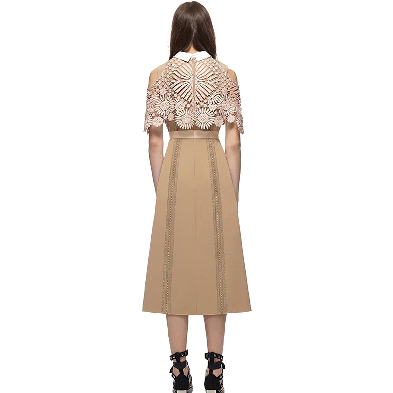 Women's Long Dress with Sleeve / Elegant Lace Hollow Out Summer Dresses - image 3
