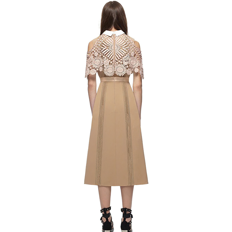 Women's Long Dress with Sleeve / Elegant Lace Hollow Out Summer Dresses - image 3