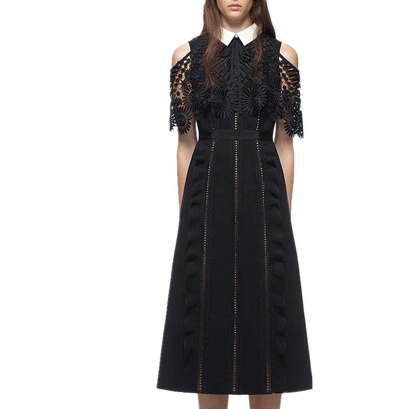 Women's Long Dress with Sleeve / Elegant Lace Hollow Out Summer Dresses - image 1