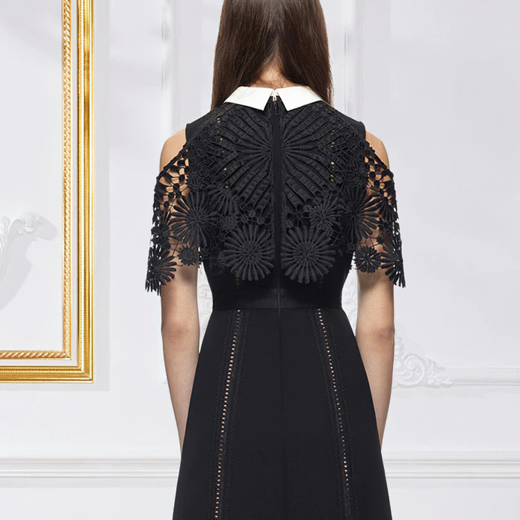 Women's Long Dress with Sleeve / Elegant Lace Hollow Out Summer Dresses - image 4