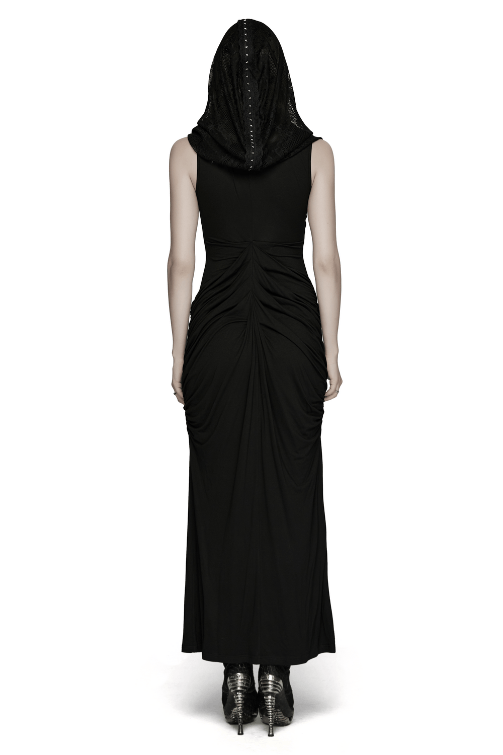 Women's Hooded Gothic Ruched Lace Evening Dress - image 2