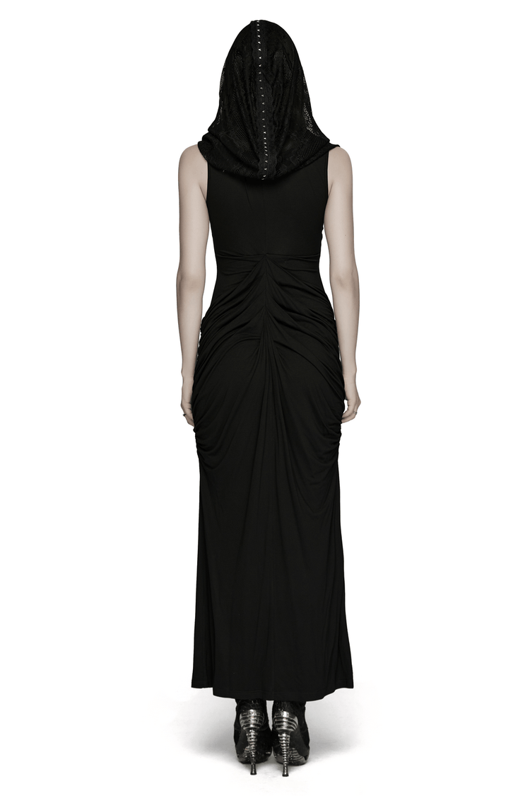 Women's Hooded Gothic Ruched Lace Evening Dress - image 2