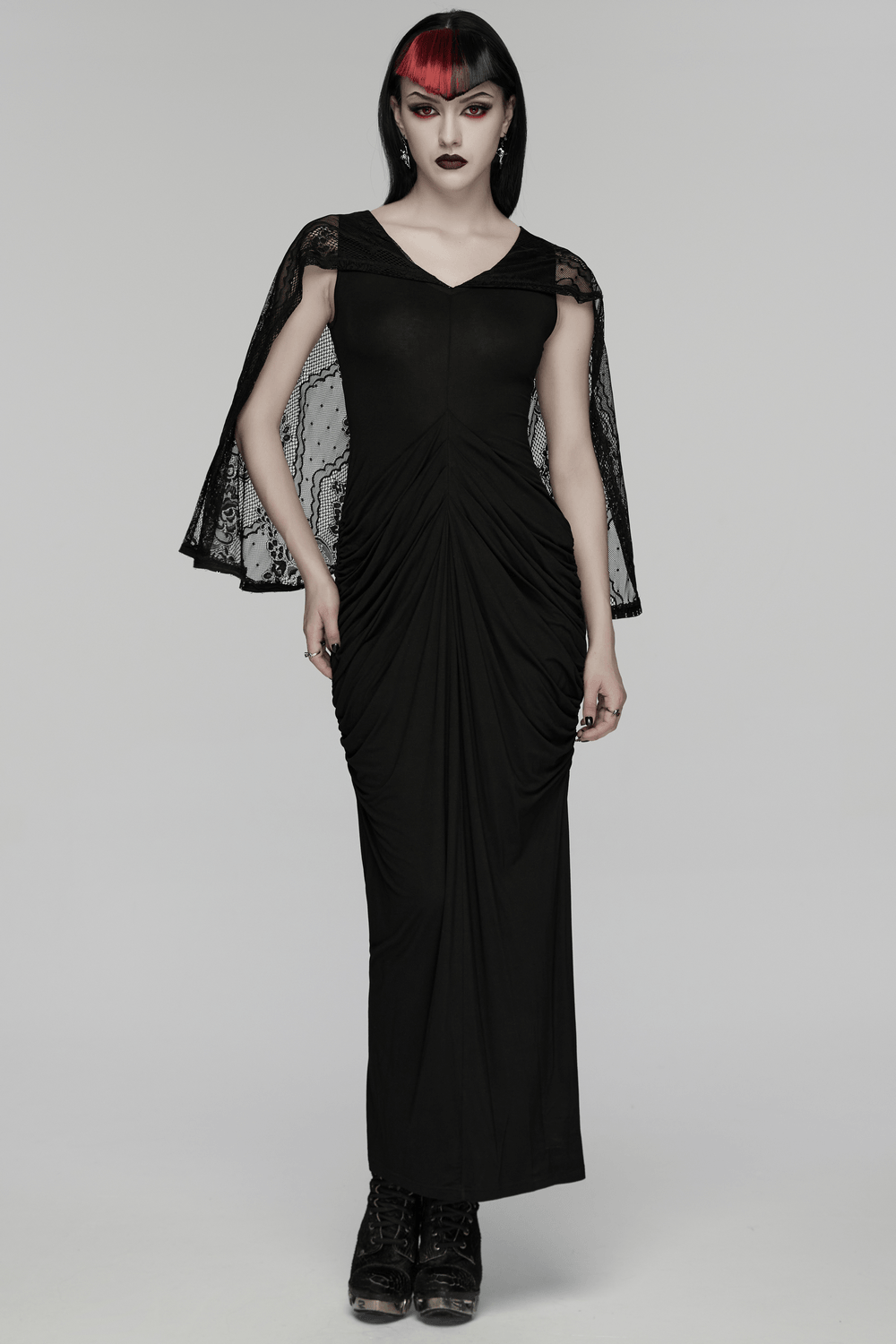Women's Hooded Gothic Ruched Lace Evening Dress - image 12