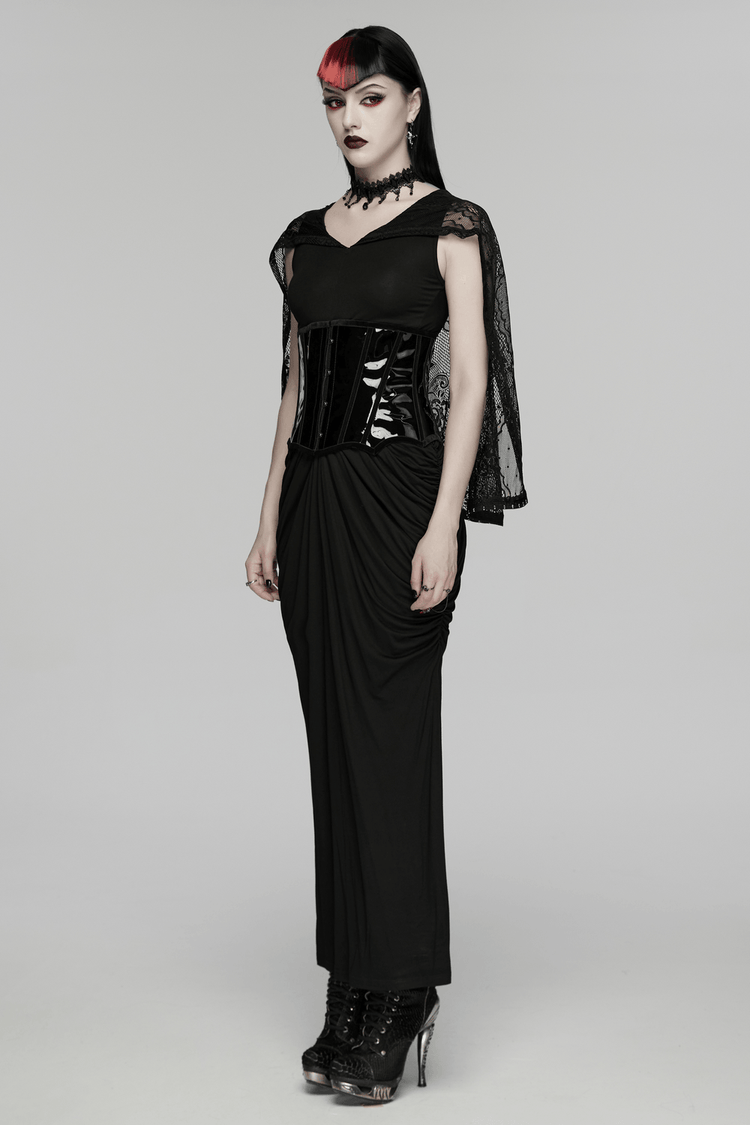 Women's Hooded Gothic Ruched Lace Evening Dress - image 15