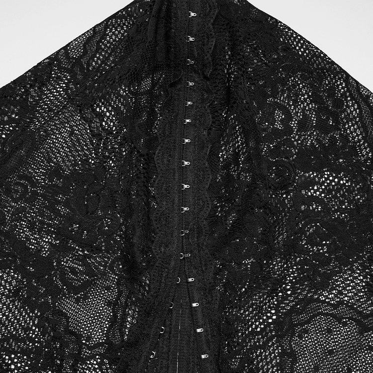 Women's Hooded Gothic Ruched Lace Evening Dress - image 8