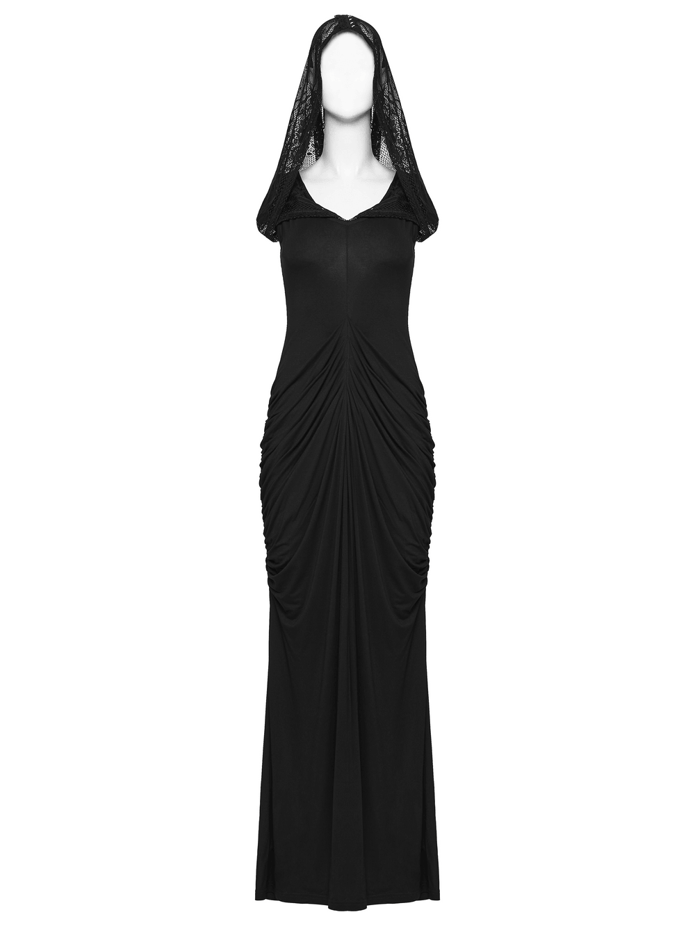 Women's Hooded Gothic Ruched Lace Evening Dress - image 4