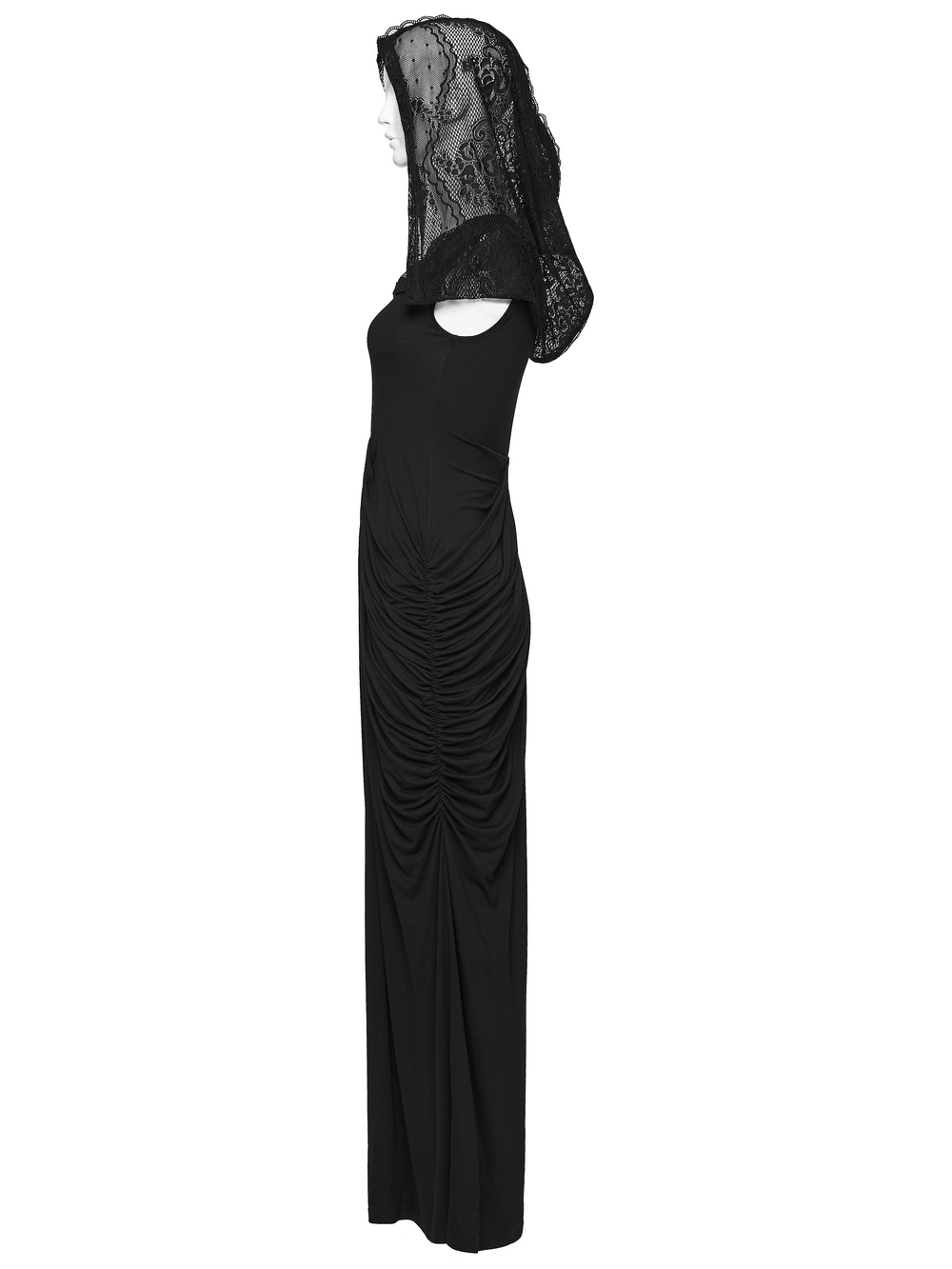 Women's Hooded Gothic Ruched Lace Evening Dress - image 5