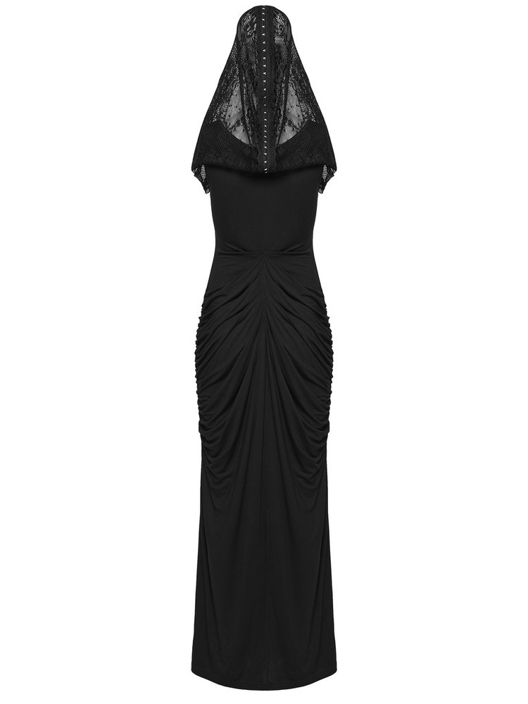 Women's Hooded Gothic Ruched Lace Evening Dress - image 7