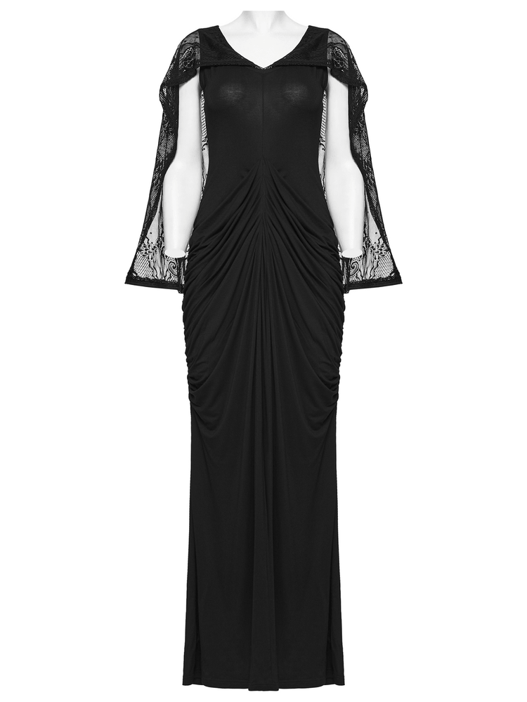 Women's Hooded Gothic Ruched Lace Evening Dress - image 6
