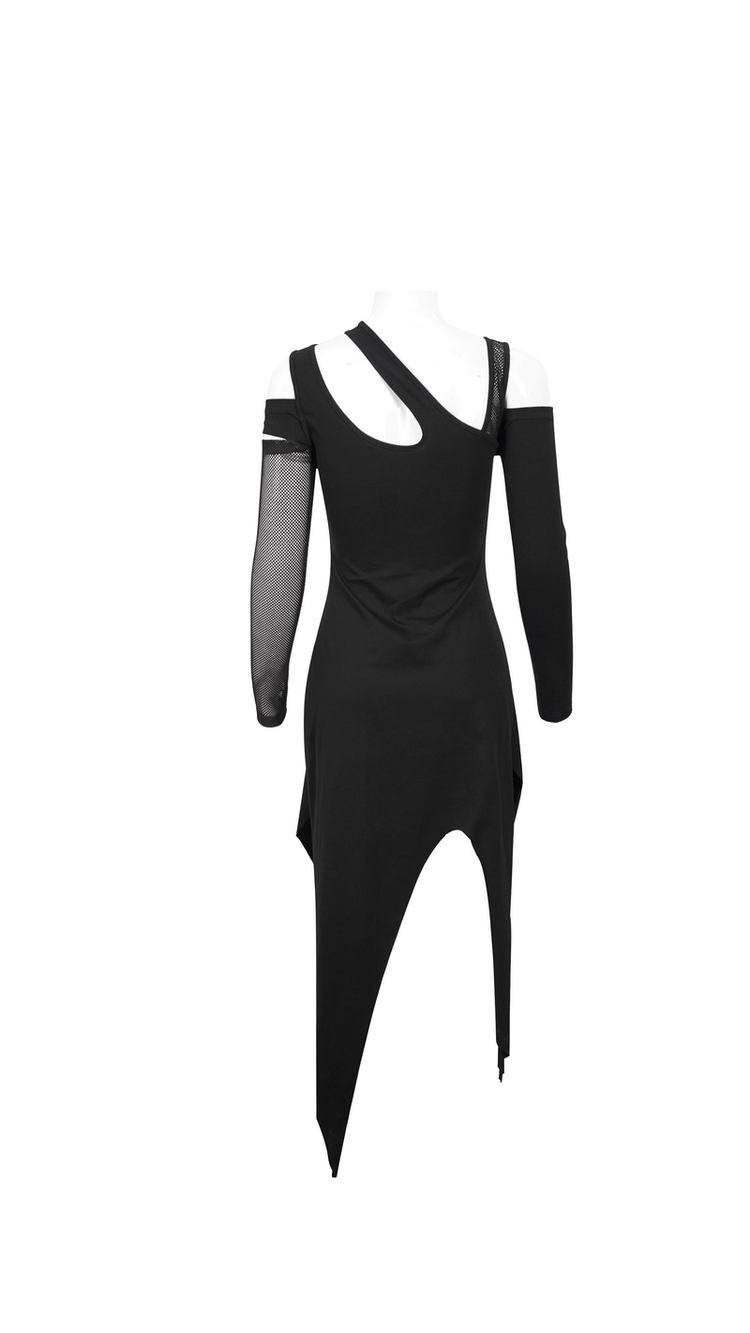 Women's Irregular Cutout Mesh Splice Dress / Gothic Style Long Sleeves Black Dress - image 5