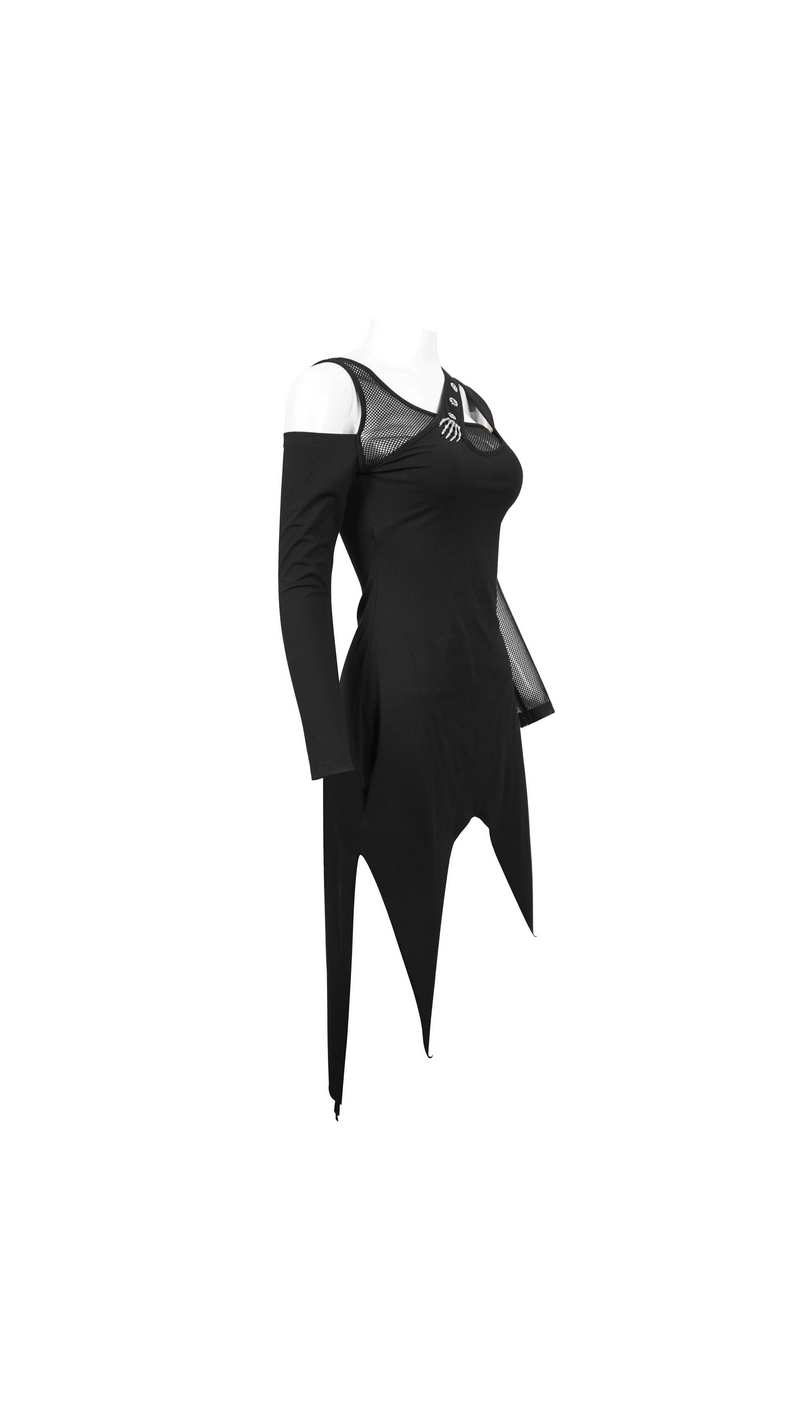 Women's Irregular Cutout Mesh Splice Dress / Gothic Style Long Sleeves Black Dress - image 6