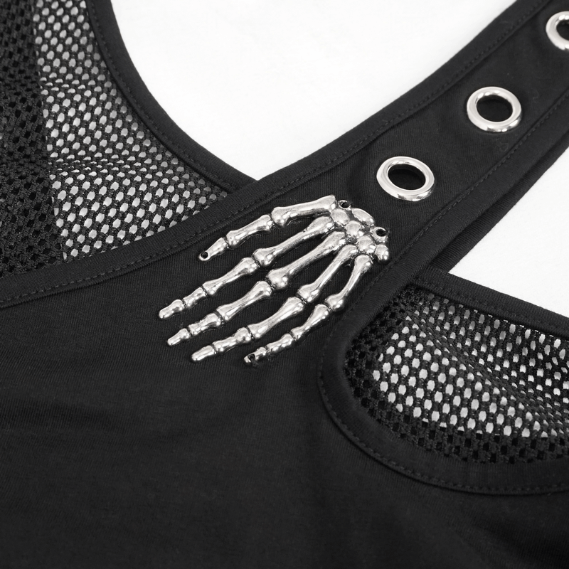 Women's Irregular Cutout Mesh Splice Dress / Gothic Style Long Sleeves Black Dress - image 17
