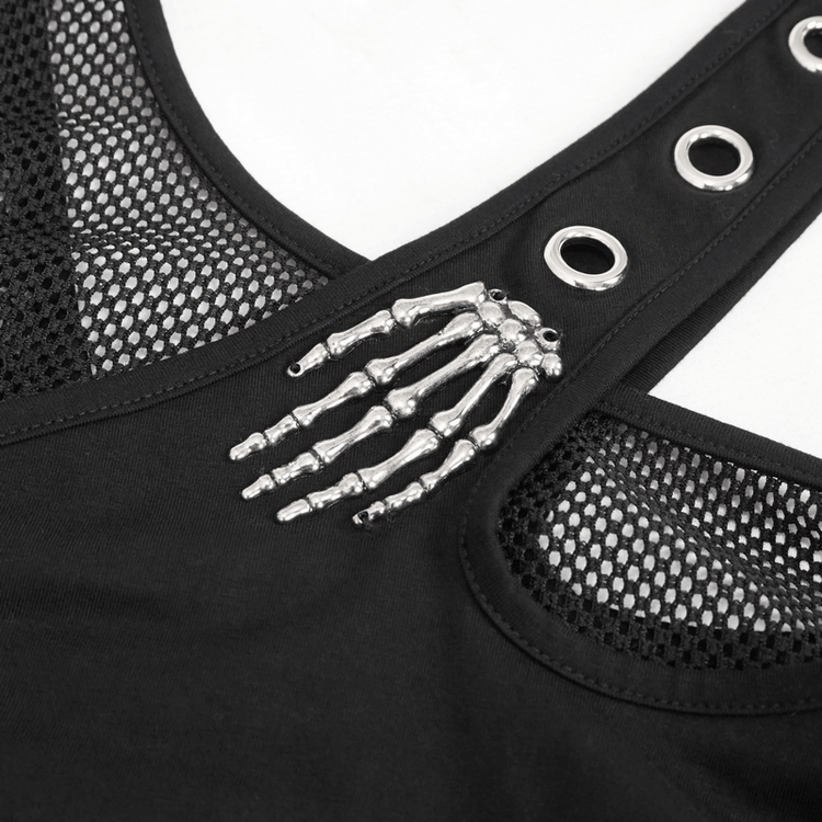 Women's Irregular Cutout Mesh Splice Dress / Gothic Style Long Sleeves Black Dress - image 17