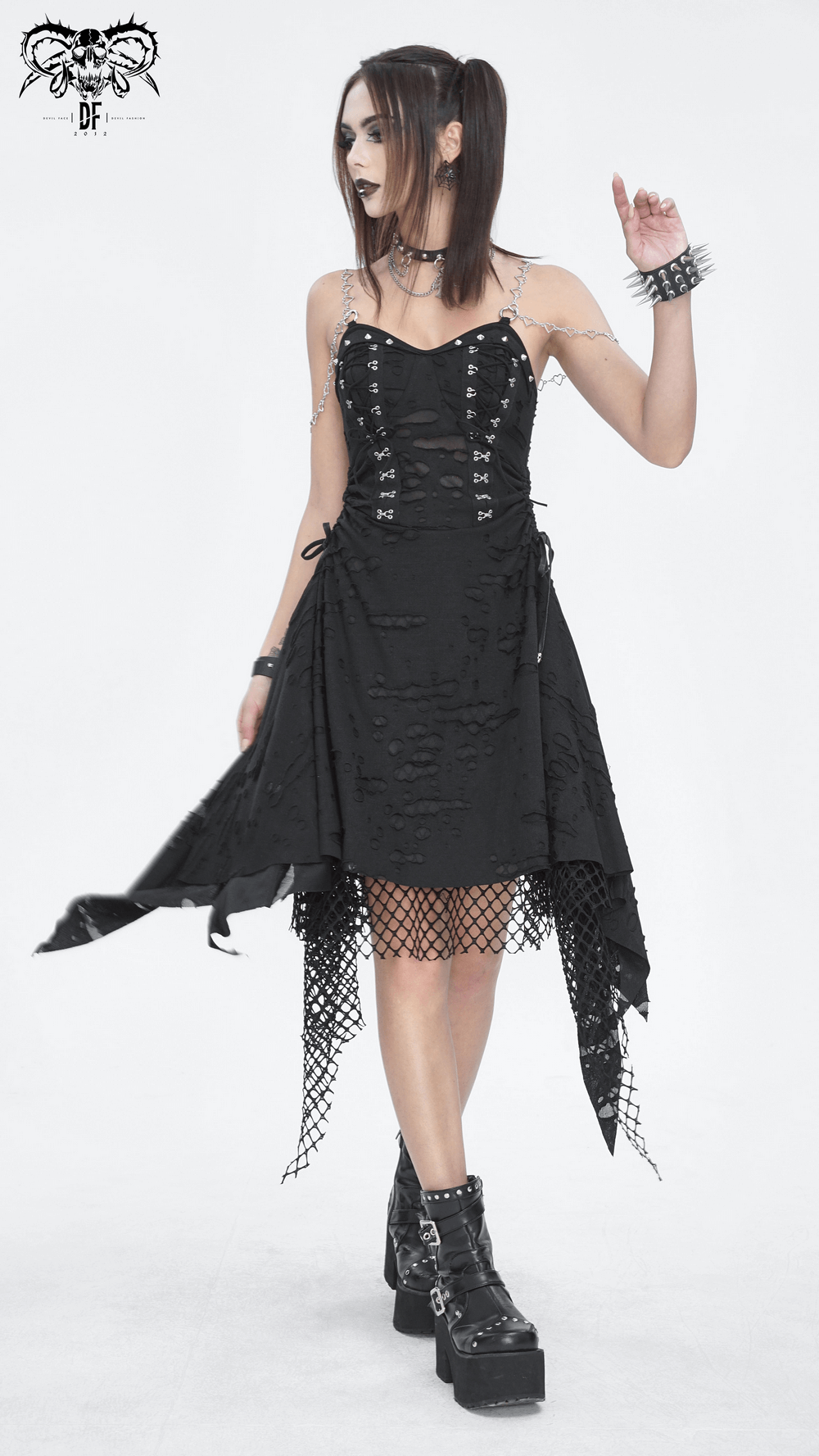 Women's Lace Chains Dress with Asymmetrical Hem - image 15